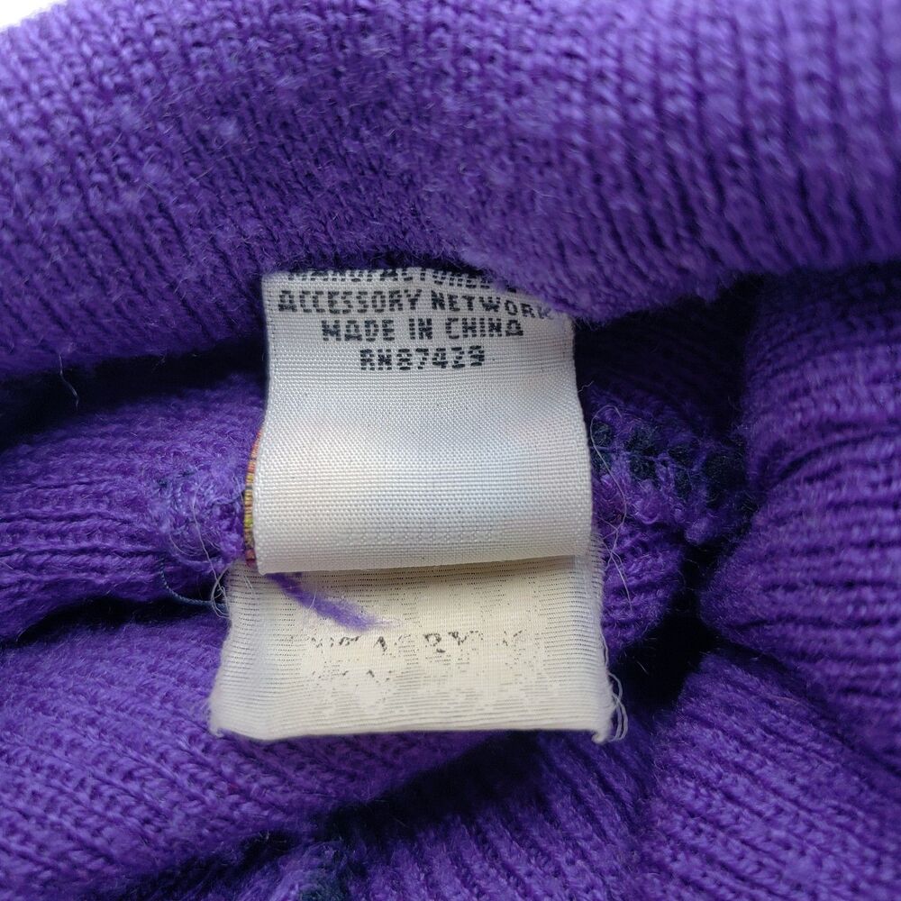 Vintage Disney Mickey Unlimited Minnie Mouse MOM Beanie Hat Purple Navy Knit Pom - Picture 11 of 11